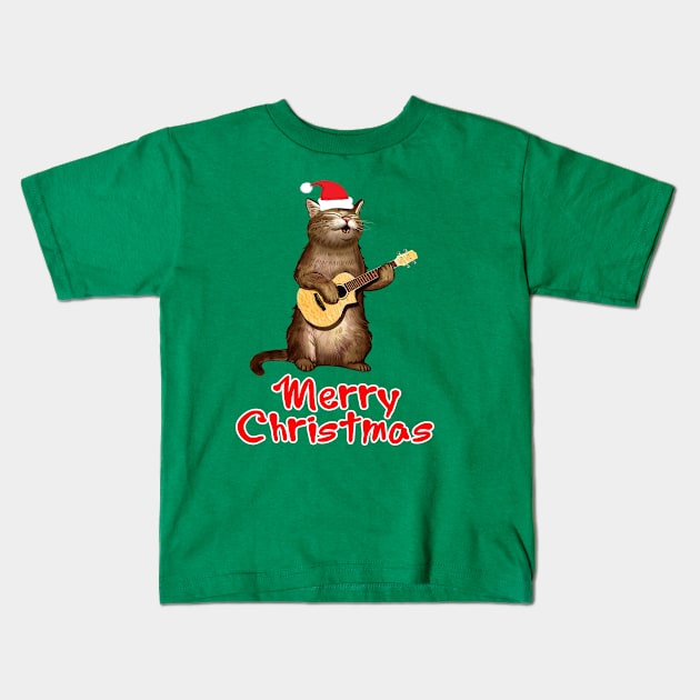 Funny xmas ugly Gifts for cat lovers owners playing ukelele Kids T-Shirt by AwesomePrintableArt